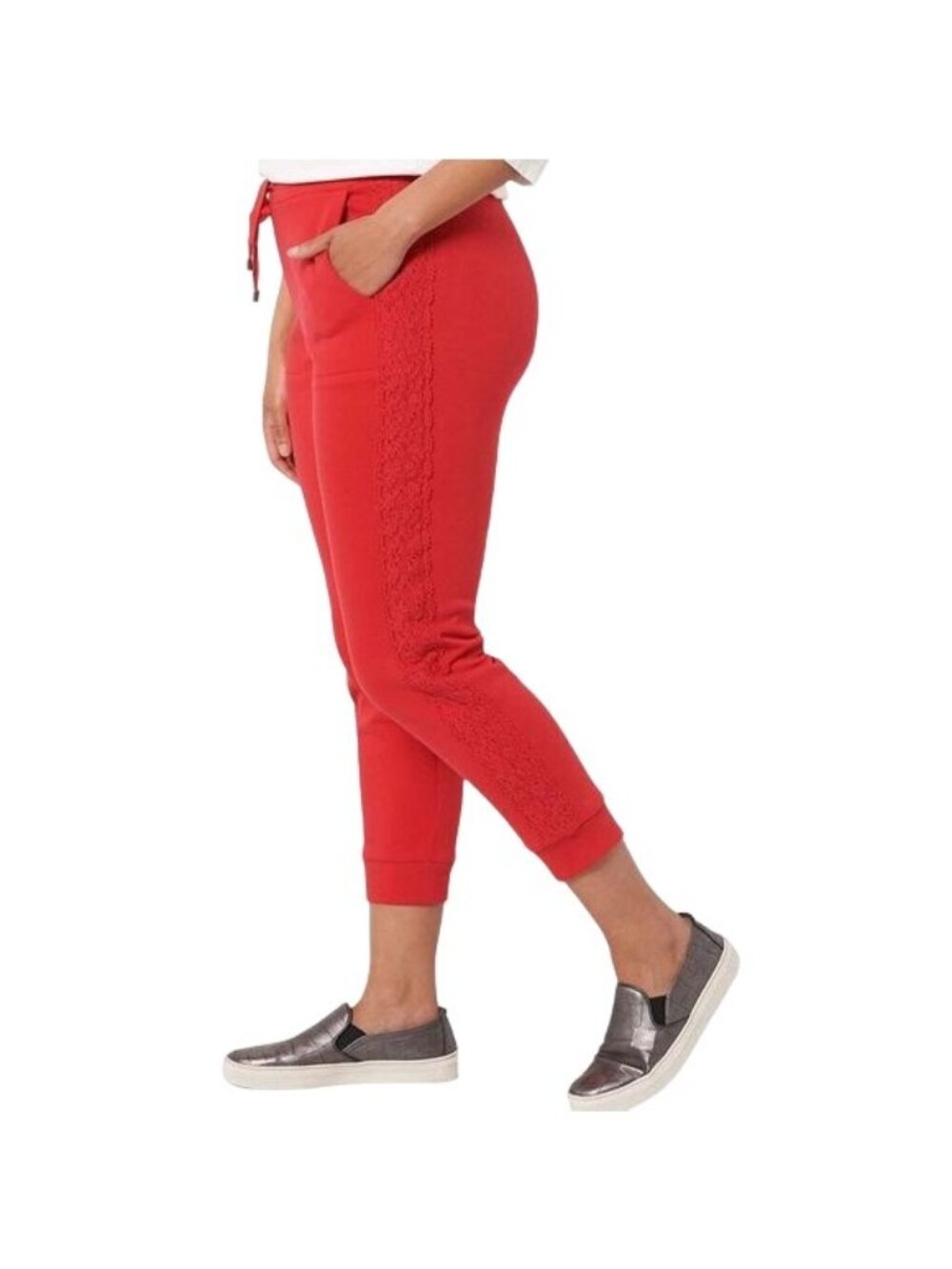 Susan Graver Weekend  Jogger 2X Reg Washed French Terry Cropped Coral  Red NEW